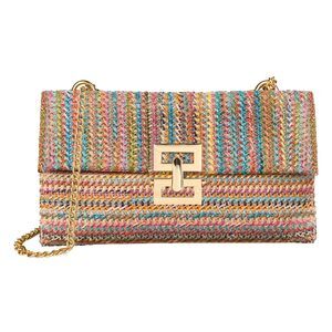 2560 Straw Chain Clutch Purses Woven Envelope Handbag Shoulder/Crossbody